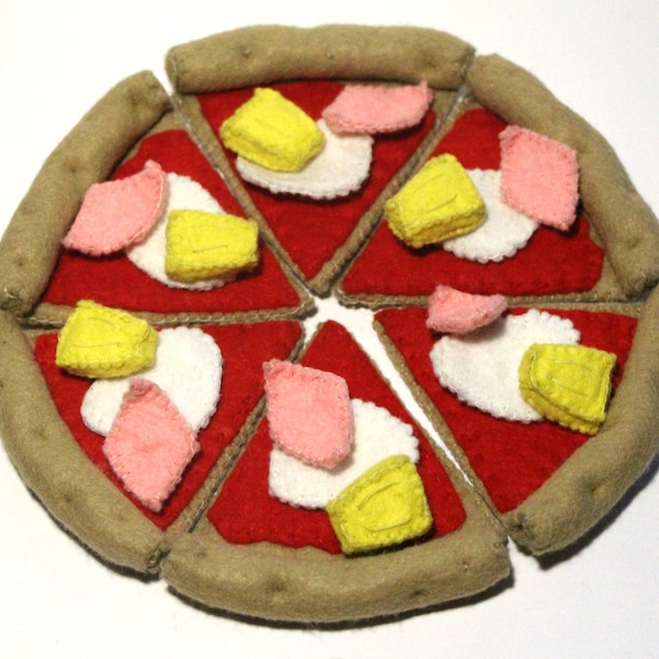 Pizza Hawaii ssewn from felt, 6 pizza slices with ham, cheese and pineapple for play kitchen, felt food, play food