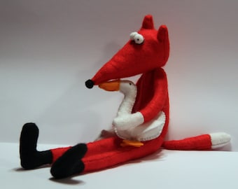 Felt Fox with goose sewn from felt