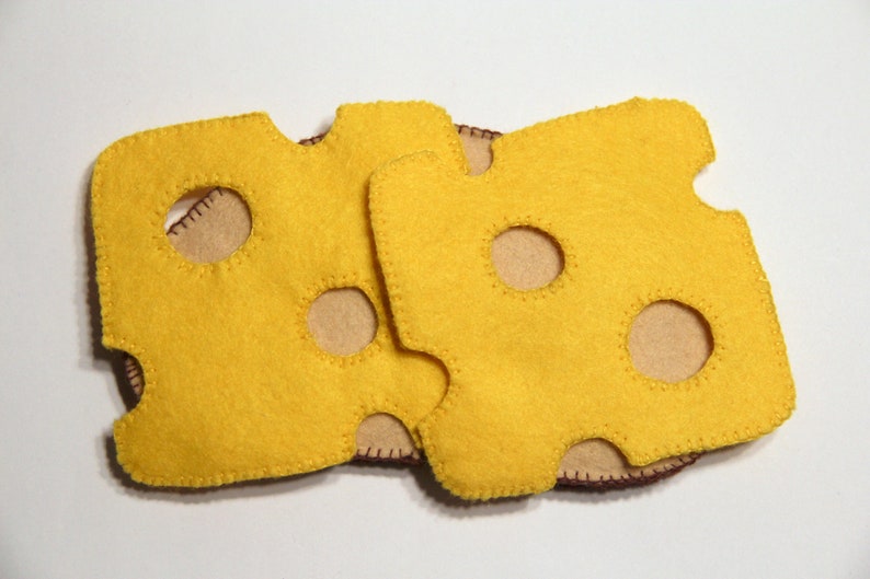 German slice of bread with sausage and cheese sewn from felt or only sausage or cheese for play kitchen, play food, felt food image 4