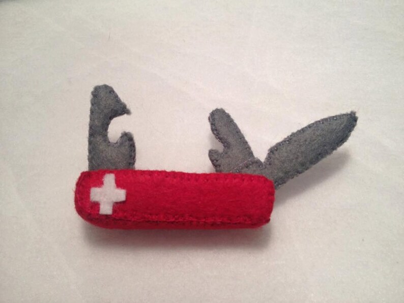 Filtkniv schweizisk armékniv handsydd leksaksbutikstillbehör barnkök Montessori rollspel bild 3