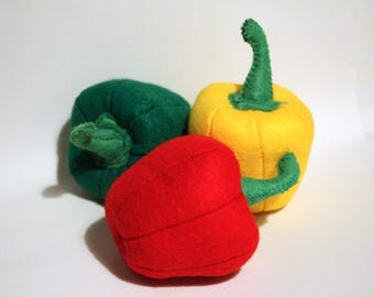 Felt Bell Peppers Set, Handmade, Felt Play Food for Play Kitchen & Grocery Store, Montessori Toy, Pretend Play Vegetables
