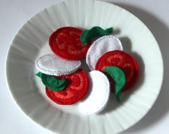 Felt Tomato Mozzarella Basil Set, Hand Sewn Felt Food, Play Food, Kids Kitchen, Pretend Food, Farmers Market, Montessori Toy