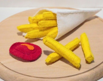 French fries in a bag sewn from felt for play kitchen, toy food, play food, felt food