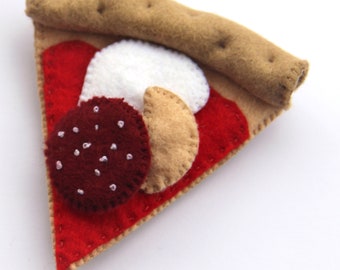 Pizza optionally 1 - 6 slices sewn from felt with salami, cheese and mushrooms for play kitchen, felt food, play food