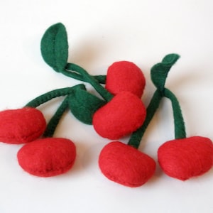 Cherries made of felt, hand-sewn for play kids kitchen, play food, toy food, felt food, farmers market