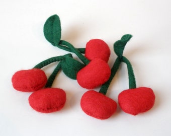 Cherries sewn from felt for play kitchen, play food, toy food, felt food