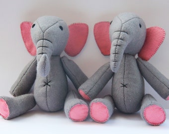 Elefant aus Filz handgenäht wahlweise mit Rüssel nach oben oder unten