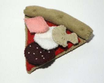 Pizza optionally 1 - 6 slice sewn from felt with salami, cheese and mushrooms for play kitchen, felt food, play food