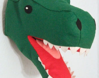 T-Rex Dinosaur Head sewn from felt, Trophy Head