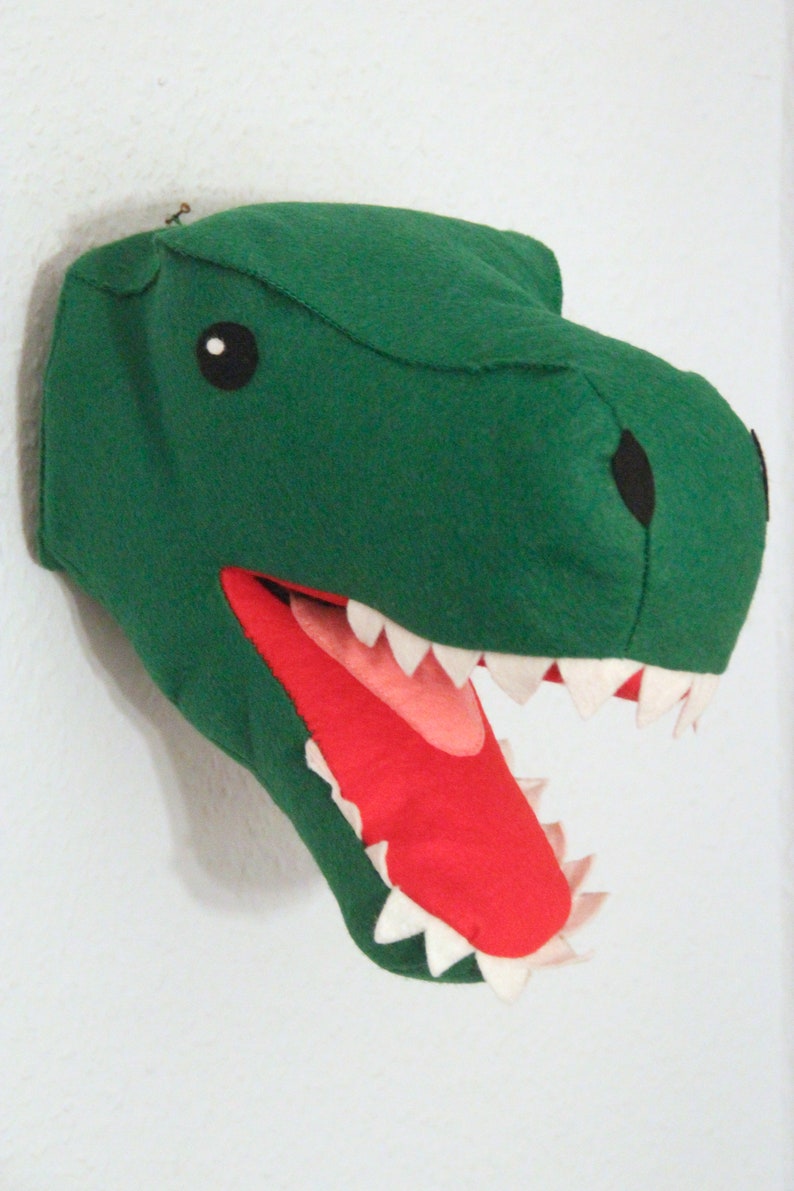 T-Rex Dinosaur Head sewn from felt, Trophy Head image 1