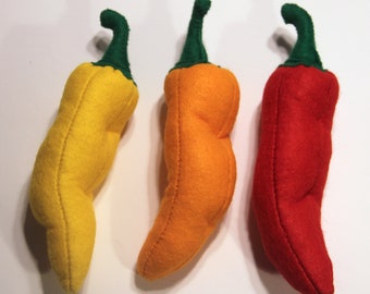 Pepper pointed peppers sewn from felt for play kitchen, play food, toy food, felt food