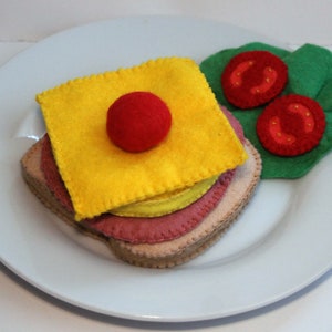 Toast Hawaii with a slice each of pineapple, cheese and ham with cherry hand-sewn from felt for the children's kitchen, play kitchen shop image 4