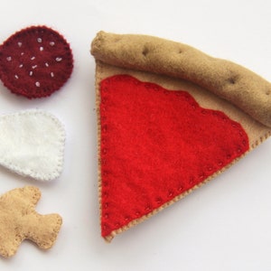 Pizza optionally 1 6 slices sewn from felt with salami, cheese and mushrooms for play kitchen, felt food, play food image 2