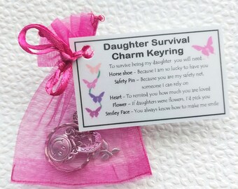 Daughter Survival Charm Keyring - Handmade Daughter Gift for Daughter (Daughter Birthday Gift, Daughter Christmas Gift)