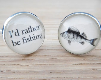 I'd rather be fishing cufflinks, fisherman cufflinks, husband, boyfriend, son, uncle gifts. Christmas fishing gift,
