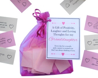 Handmade Granddaughter Gift Quotes of Positivity, Laughter and Loving Thoughts. 31 Inspirational Messages for a Month. Stocking filler