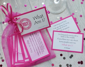 Hen Party Game - What Am I cards (Riddle based game full of innuendo)  Funny Hen Night Game