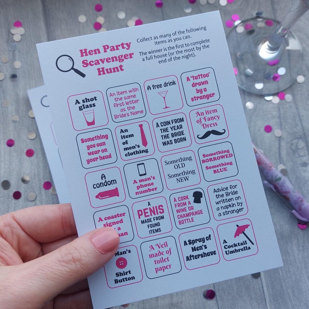 Hen Party Scavenger Hunt Game Scavenger Hunt Bingo, Hen Night Games — free download