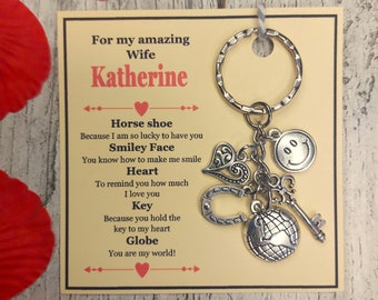 PERSONALISED Wife Charm Keyring - Handmade Wife Gift for Wife (Anniversary Gift, Birthday Gift, Valentines Gift) Wife Christmas