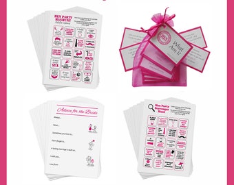 4 Hen Party Game Bundle - Ready Made Activity Pack - Fun Hen Night Games Set - Man Hunt, Scavenger Hunt, What Am I? Advice for the Bride