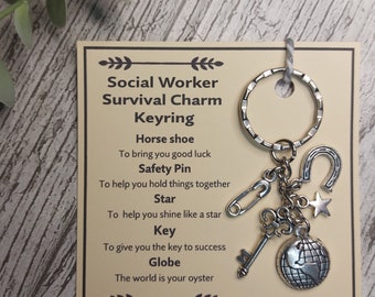 Social Worker Survival Charm Keyring - Social Worker gift, Secret Santa Gift, Work Colleague gifts, Gift for New Social Worker