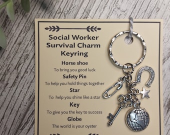 Social Worker Survival Charm Keyring - Social Worker gift, Secret Santa Gift, Work Colleague gifts, Gift for New Social Worker