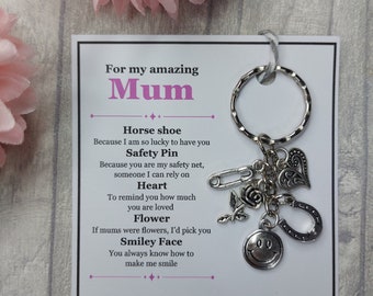 Mother's Day MUM Charm Keyring - Handmade Mum Gift for Mum (Mum Birthday Gift, Mothers Day Gift, Mum Christmas gift)