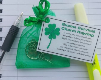 Exams Survival Charm Keyring - Handmade good luck gift for exams, GCSE's, A-Levels, University tests, Good Luck gift, Student gift exam gift