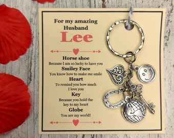 PERSONALISED Husband Charm Keyring - Handmade Husband Gift for Husband(Anniversary Gift, Birthday Gift, Valentines Gift)