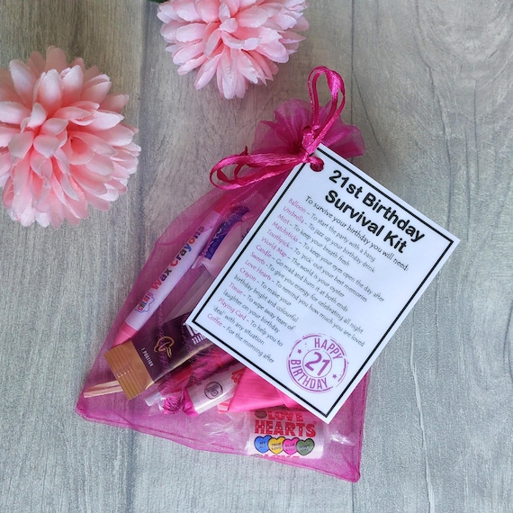 21st Birthday Novelty Survival Kit Gift Pink - Fun 21st birthday gift, 21st birthday present, Unique 21st gift for her