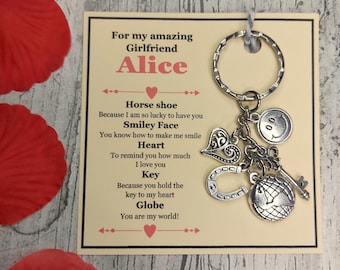 PERSONALISED Girlfriend Charm Keyring - Handmade Girlfriend Gift for Girlfriend (Anniversary Gift, Birthday Gift, Valentines Gift)