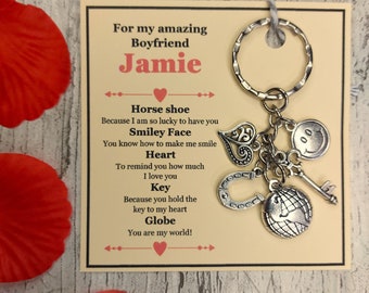 PERSONALISED Boyfriend Charm Keyring - Handmade Boyfriend Gift for Boyfriend (Anniversary Gift, Birthday Gift, Valentines Gift)