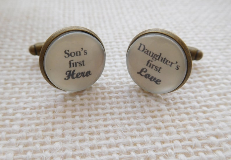 Daughter/'s first love/' cufflinks.Great Birthday Father/'s Day or Christmas gift for dad Dad gift from children. Handmade /'Son/'s first Hero