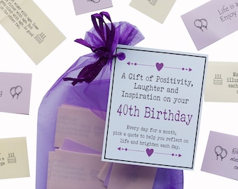 40th Birthday Quotes Gift of Positivity, Laughter and Inspiration. 31 Inspirational Messages for a Month. 40th Birthday Gift, 40th quotes