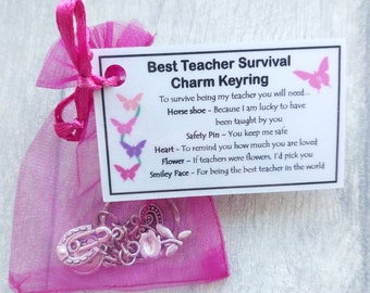 Best Teacher Survival Charm Keyring/ bag charm- Handmade Teacher Gift for Teacher (Best Teacher Gift, End of Term Gift, Teacher Christmas)