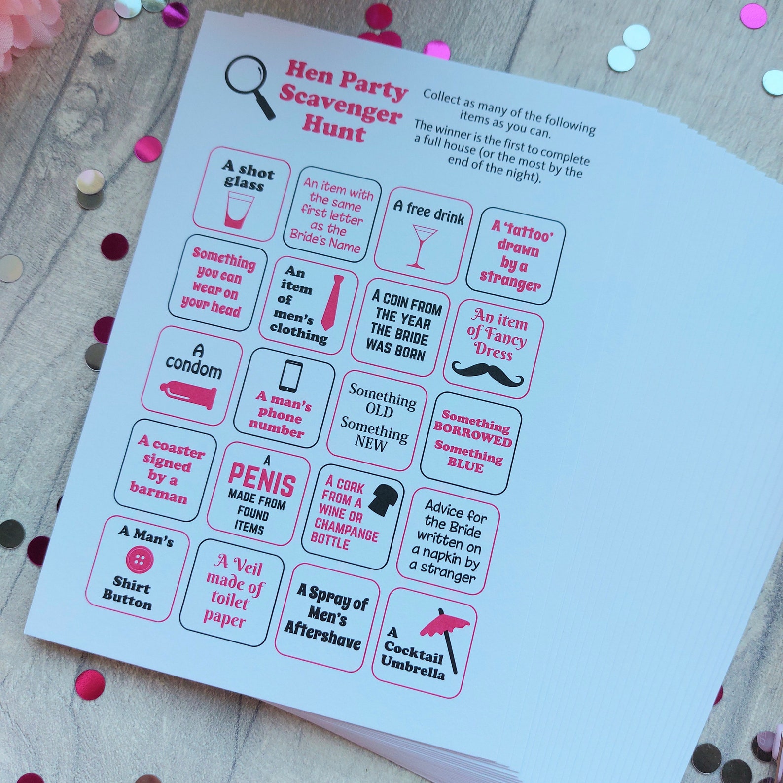 Hen Party Scavenger Hunt Game Scavenger Hunt Bingo, Hen Night Games — free download