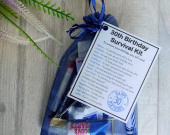 30th Birthday Novelty Survival Kit Gift Blue - Fun 30th birthday gift, 30th birthday present, Unique 30th gift for him