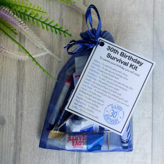 30th Birthday Novelty Survival Kit Gift Blue - Fun 30th birthday gift, 30th birthday present, Unique 30th gift for him