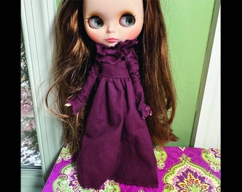 Blythe Goth Long Maroon Dress with Detachable Neck Gather