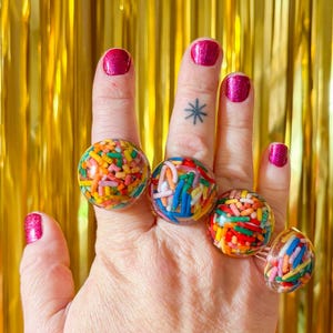 Real Sprinkles Bauble Ring: Retro Kitsch Statement Ring Adjustable Size 5-10