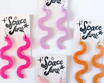 Chonky Noodle Squiggle Earrings handmade epoxy resin