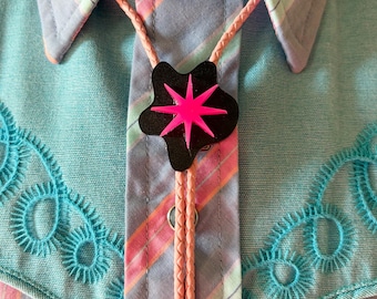 Black Blob Pink Star Bolo Tie - OOAK Handmade Epoxy