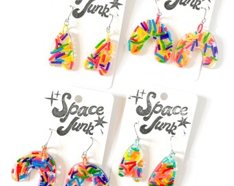 Rainbow Sprinkle Resin Earrings: Mid Mod Kitsch, Hypoallergenic