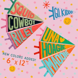 GO KIDDO! Colorful Custom Name Wool Pennant (6&quot;x12&quot; / small)