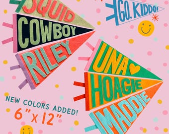 GO KIDDO! Colorful Custom Name Wool Pennant (6"x12" / small)