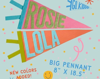 GO KIDDO! Big Colorful Custom Name Wool Pennant (8"x18.5")