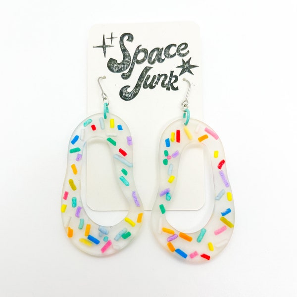 Organic Abstract SPRINKLE Shape Dangle Earrings epoxy