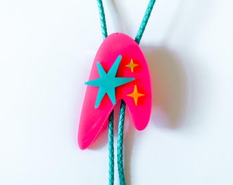 Atomic Boomerang Sparkle Bolo Tie - OOAK Handmade Epoxy