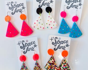 Party Hat Clown Dangle Earrings OOAK - Clowncore Maximalist