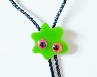 Googly Eye Green Blob Bolo Tie Unisex OOAK Handmade Epoxy Resin